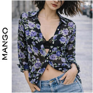 NWT MANGO Sheer Floral Blouse Y2K Vintage It Girl Blogger Top Street Style SZ 4